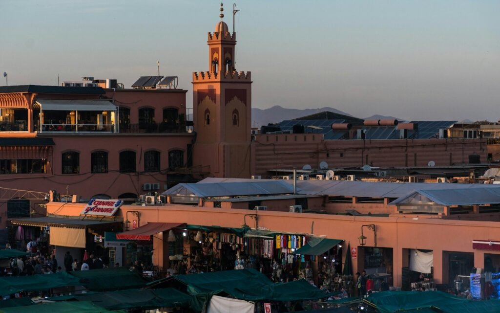 Koutoubia mosque above the rooftops of Marrakech